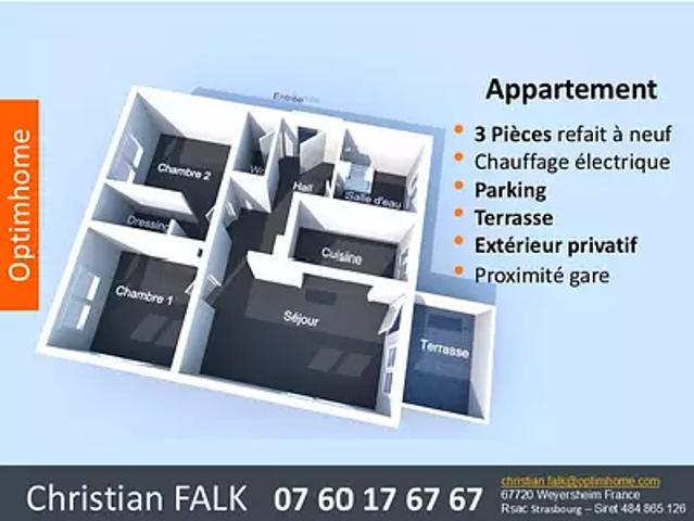 Weyersheim 67720 Achat / Vente appartement 3 pièces t3 jardin