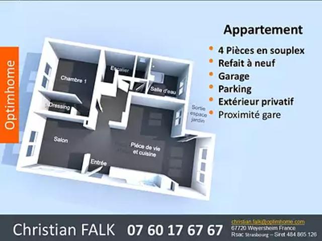 Weyersheim 67720 Achat / Vente appartement 4 pièces t4 jardin