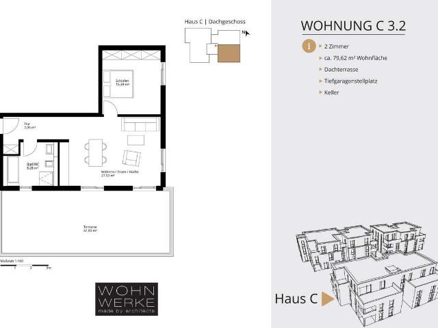 Whg C 3.2 2 Zimmer Dachgeschoss mit großer Dachterrasse