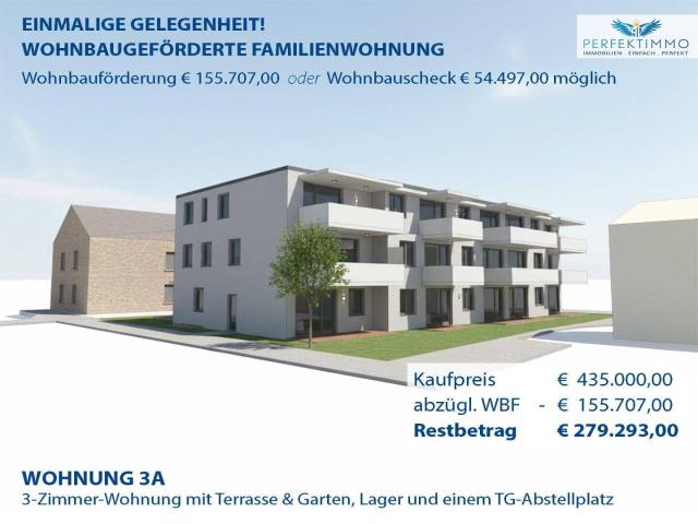 Jetzt Eigentum schaffen! 3 Zimmer Neubauwohnung Top W 3 mit Terrasse & Garten