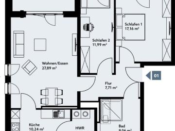 Wohnen an der Kurfürstenallee. Top ausgestattete 3 Zimmerwohnung mit Balkon