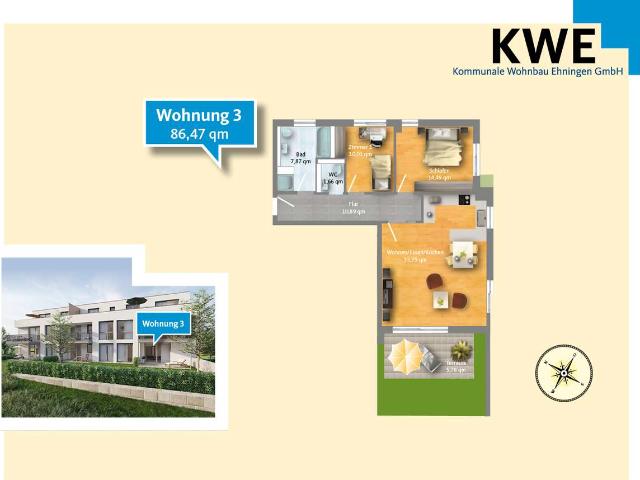Wohnen im Grünen – 3 Zimmer Erdgeschosswohnung mit Garten: Wohnung Nr. 3