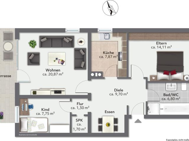 Wohnen mit Terrasse – attraktive 3 Zimmer Erdgeschosswohnung mit Garage