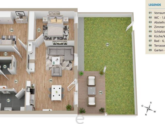 Wohnen wie in einer Ferienanlage Erdgeschosswohnung 68,32m² mit Eigengarten und Tiefgaragenplatz