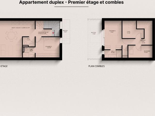 Wohnung nach Plan, 3 Zimmer Duplex mit Balkonen und Nebenräumen