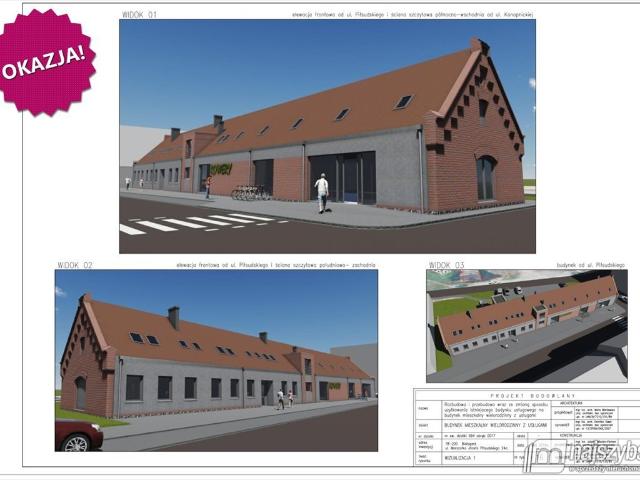 Zabytkowa cegła, 6 mieszkań, projekt rozbudowy, Białogard