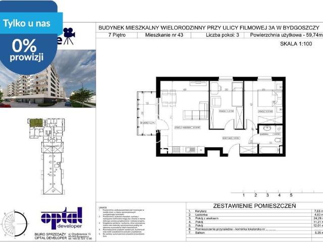 Zapraszam do 3 pokojowego mieszkania 59,74 m² w Bydgoszczy