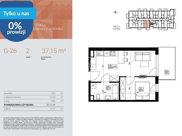 Zapraszam do 2 pokojowego mieszkania 37,15 m² w Bydgoszczy