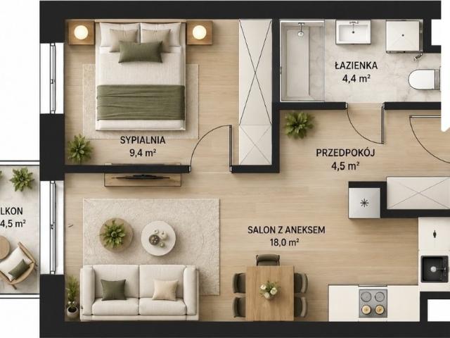 Zapraszam do mieszkania 36 m² z balkonem w Krzykach