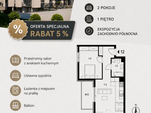 Na sprzedaż nowoczesne 48 m² mieszkanie z balkonem w Krakowie
