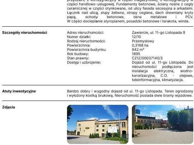 Magazyn i handel 942 m², dobra lokalizacja, Zawiercie polecam