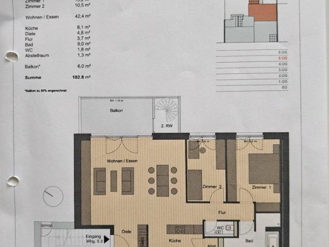 Zentrale 3 Zimmer Wohnung mit Penthousecharakter