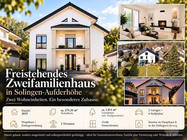 ZWEI WOHNWELTEN. EIN TRAUMHAUS. Modernes Zweifamilienhaus auf ca. 1.811 m² in Solingen Aufderhöhe
