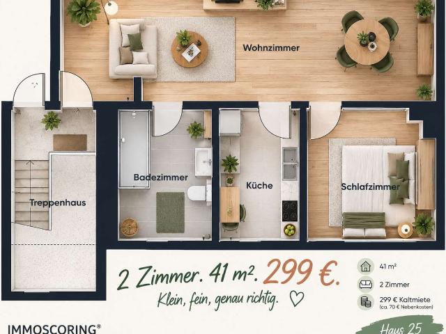 ZWEI ZIMMER. 75 m². ZWEIHUNDERTNEUNUNDNEUNZIG KALT. DG Leben. Ganz oben.Ganz entspannt.Seriously
