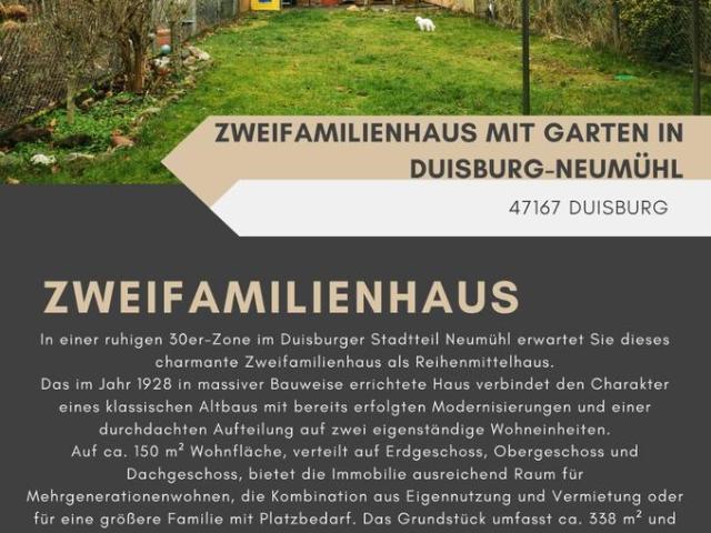 Zweifamilienhaus mit Garten in 47167 Duisburg Neumühl