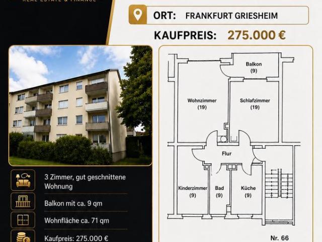 Zu verkaufen 3 Zimmer Wohnung in Frankfurt Griesheim
