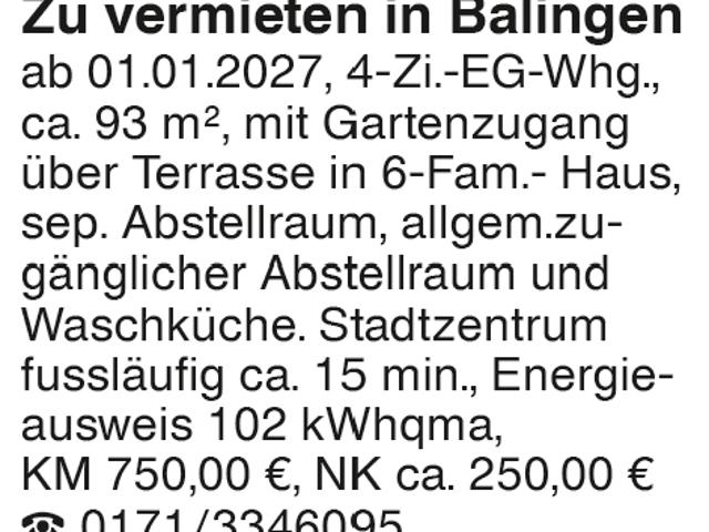 Zu vermieten in Balingen