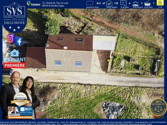 À acheter à Saint Dié Des Vosges 88: maison 118 m2 sur 6