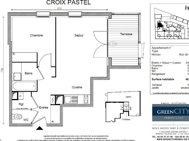 À LOUER NEUF SUPERBE APPARTEMENT T2 EN REZ DE JARDIN DE 40 M2 À LACROIX FALGARD / PARKING / JARDIN