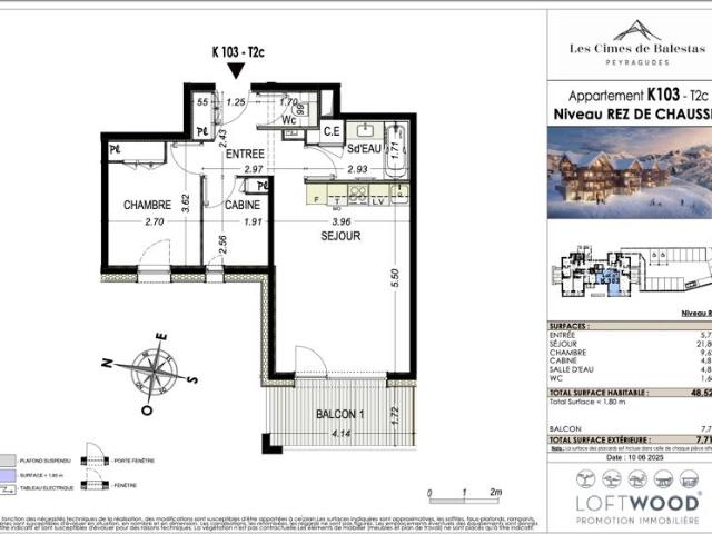 À vendre T2 cabine neuf à Peyragudes 48,52 m2 Balcon