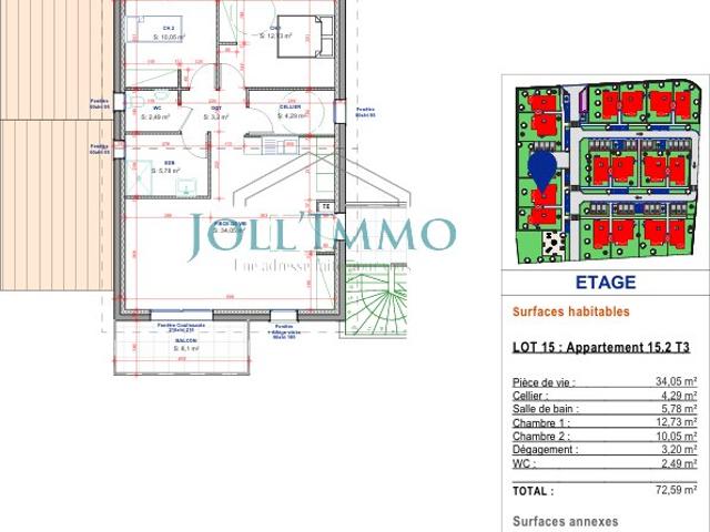 À VENDRE APPARTEMENT T3 À L’ÉTAGE ROUSSILLON 38150