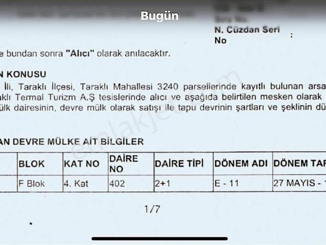 Acill Satlık 2/1 Taraklı Devre Tapusu Ödendi 27 Mayıs11 Hazi