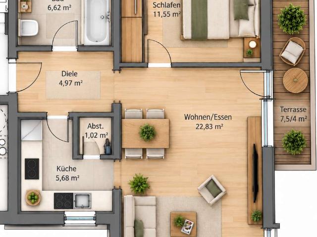 ab 01.11.2026 + 2 Zi. + Terrasse + Erdgeschoss + Stellplatz + Dusche + Wanne