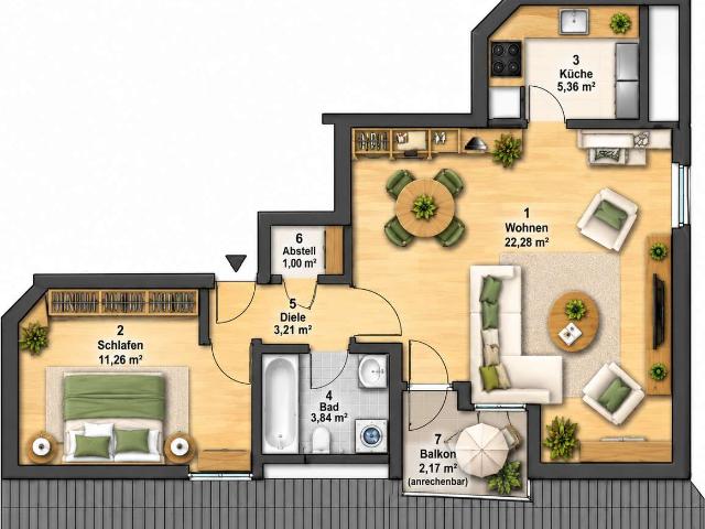 ab sofort+ 2 Zi. + Dachgeschoss + EBK + Balkon + Stellplatz