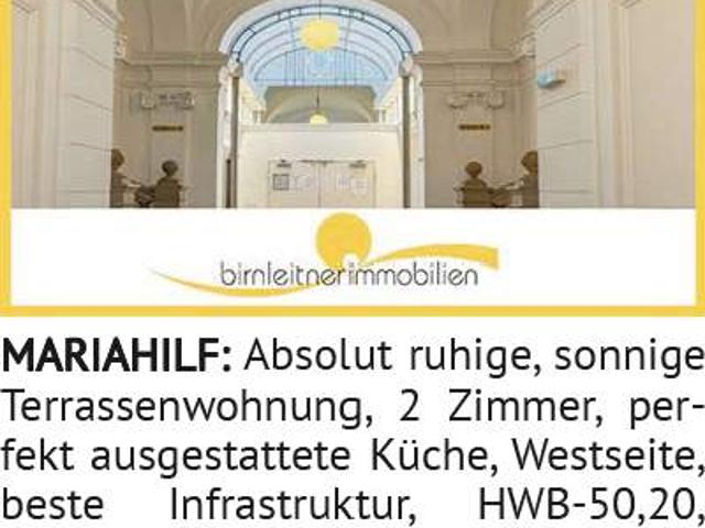 Absolut ruhige, sonnige Terrassenwohnung, 2 Zimmer, perfekt ausgestattete Küche, Westseite, beste In