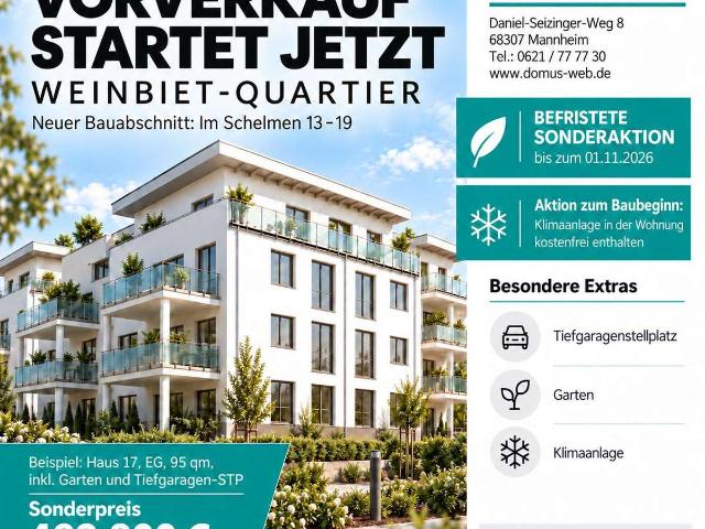 AKTION ZU BAUBEGINN: Wohnung inkl. KLIMAANLAGE/TIEFGARAGEN STP/GARTEN