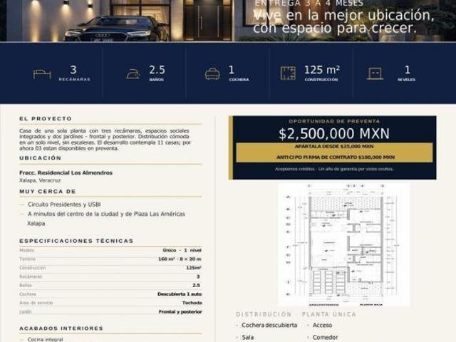 Almendros Residencias Etapa 3 — casas de 1 nivel en Preventa · Xalapa, Veracruz 2.5 md