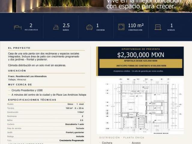 Almendros Residencias Etapa 4 — Casas de 1 nivel en Preventa · Xalapa, Veracruz