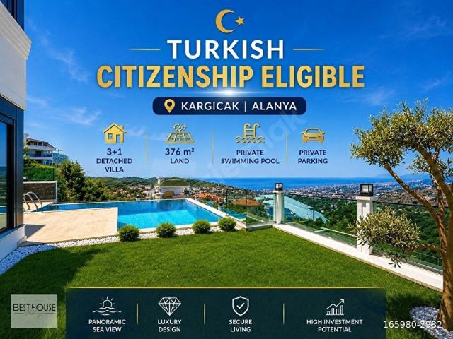 ALANYA KARGICAKTA MÜSTAKİL HAVUZLU MANZARALI VİLLA