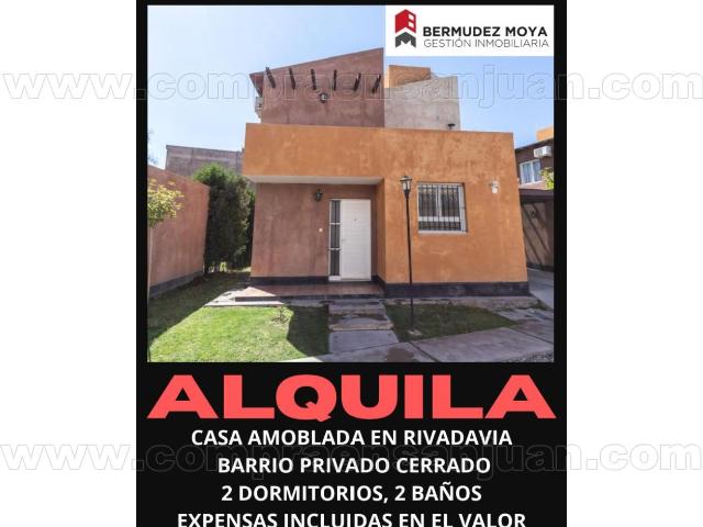 Alquiler. Casa En Rivadavia, Complejo Privado, Amoblada, 2 Dormitorios, 2 Baños, Con Cochera