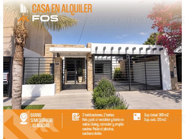 Alquiler Casa 3 Dormitorios En Barrio Semi Cerrado Las Acacias Capital