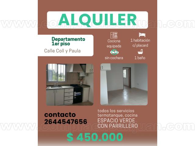 Alquiler Dpto 1er Piso 1 Habitación. Rivadavia