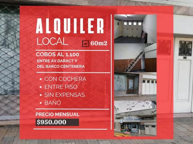 ALQUILER, LOCAL $950.000. Av. COBO 1.100,C/ENTRE PISO y COCHERA, SIN EXPENSAS