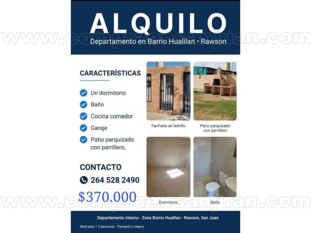 Alquilo Departamento Interno En Rawson, Barrio Hualilan
