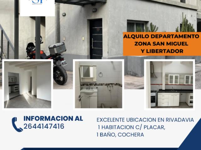 Alquilo Dpto 1 Habitacion, Zona San Miguel Y Libertador. Rivadavia