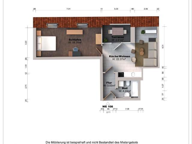 Anders als gewöhnlich – 2 Zim. mit außergewöhnlichem Grundriss & Terrasse“