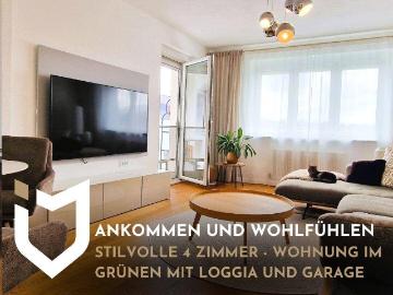 NIEDRIGE BETRIEBSKOSTEN!STILVOLLE 4 ZIMMER WOHNUNG IM GRÜNEN MIT LOGGIA UND GARAGE