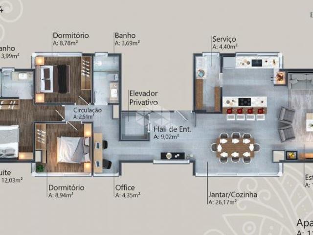 Apartamento 3 dormitórios, 118m² privativos,mobiliado, 1 vaga, no Centro de Gramado