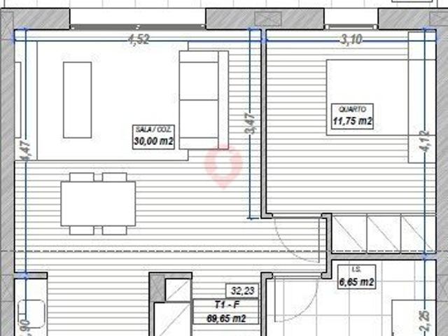 Apartamento T1 com varanda