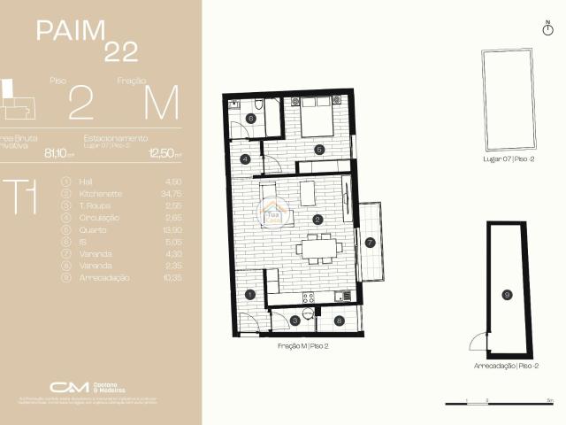Apartamento T1 para Venda Fração M