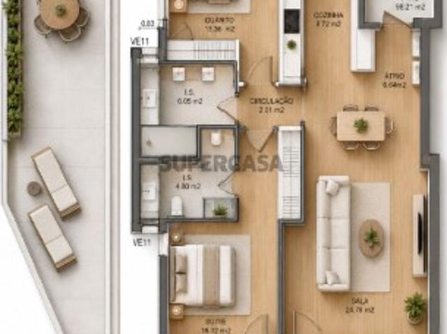 Apartamento T2 contemporâneo em construção, com varandas e vista para jardim. Próximo de comodidades essenciais e com excelentes acessos