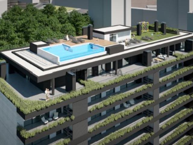 Apartamento T2, novo, varanda com churrasqueira e lavandaria  piscina e playground na cobertura do prédio, na Cidade da Maia