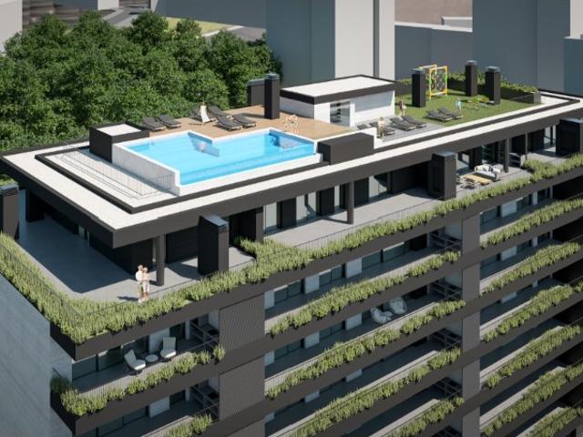 Apartamento T2, novo, varanda com churrasqueira e lavandaria  piscina e playground na cobertura do prédio, na Cidade da Maia