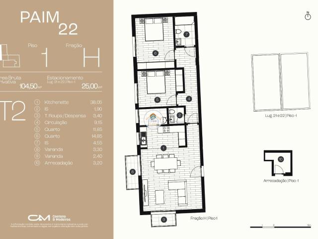 Apartamento T2 para Venda Fração H