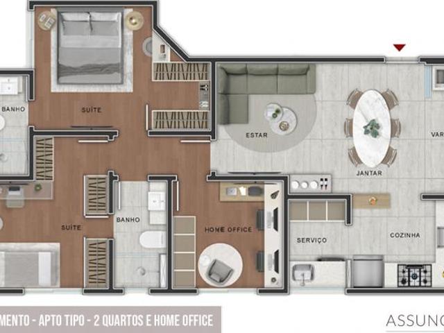 Apartamento tipo de 71,5m² 3 quartos, com 2 suítes, closet e varanda gourmet
