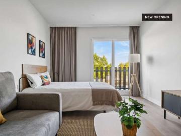 Apartamento tipo estudio con balcón y acceso gratuito al gimnasio y piscina